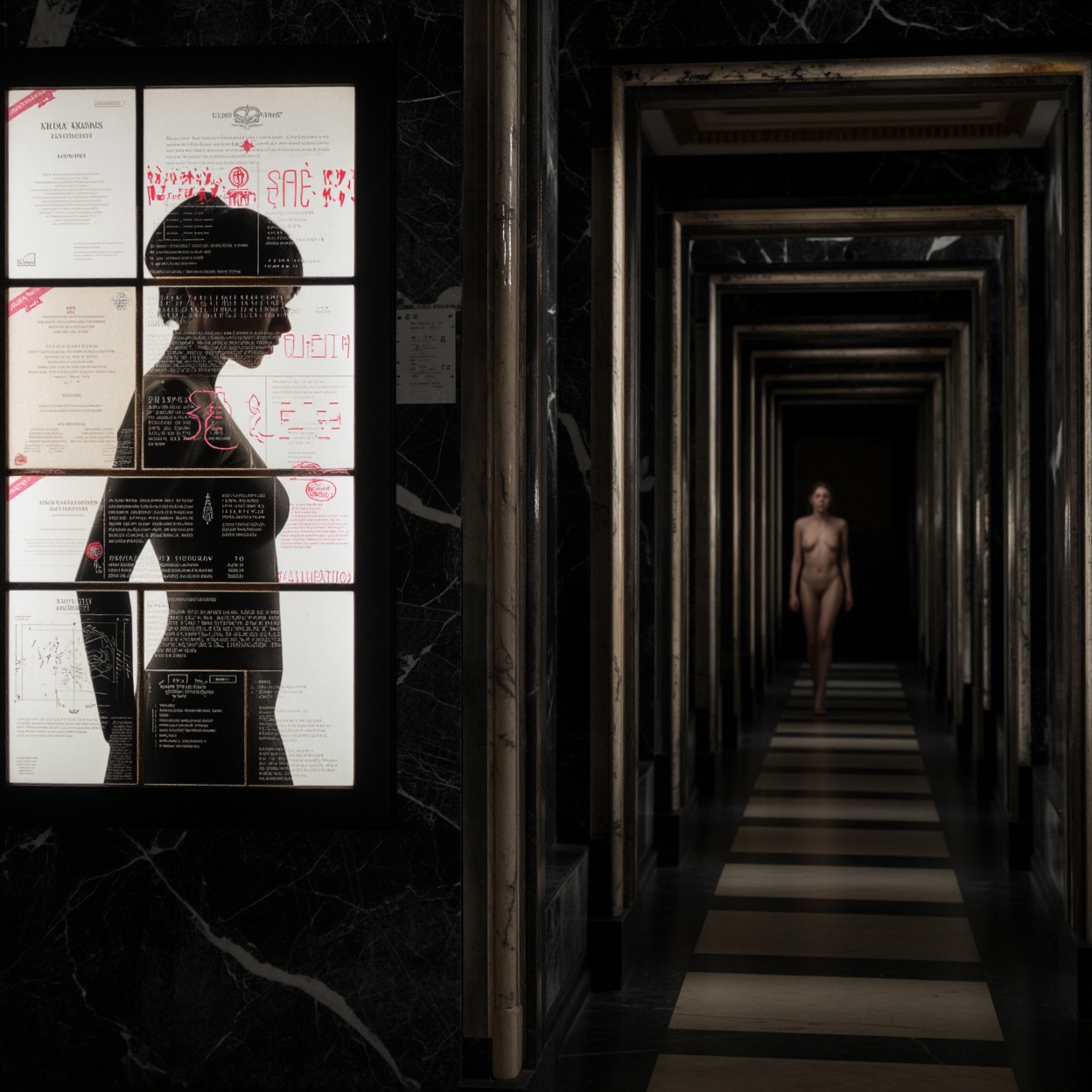 A severe institutional reorientation triptych for the Defenceless Love program.